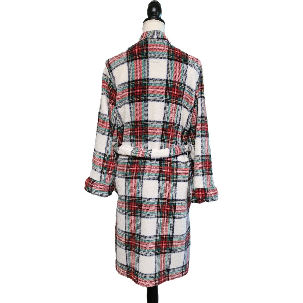 Lauren Ralph Lauren Women's Shawl Collar Robe In Ivory Plaid Size M - Picture 3 of 7